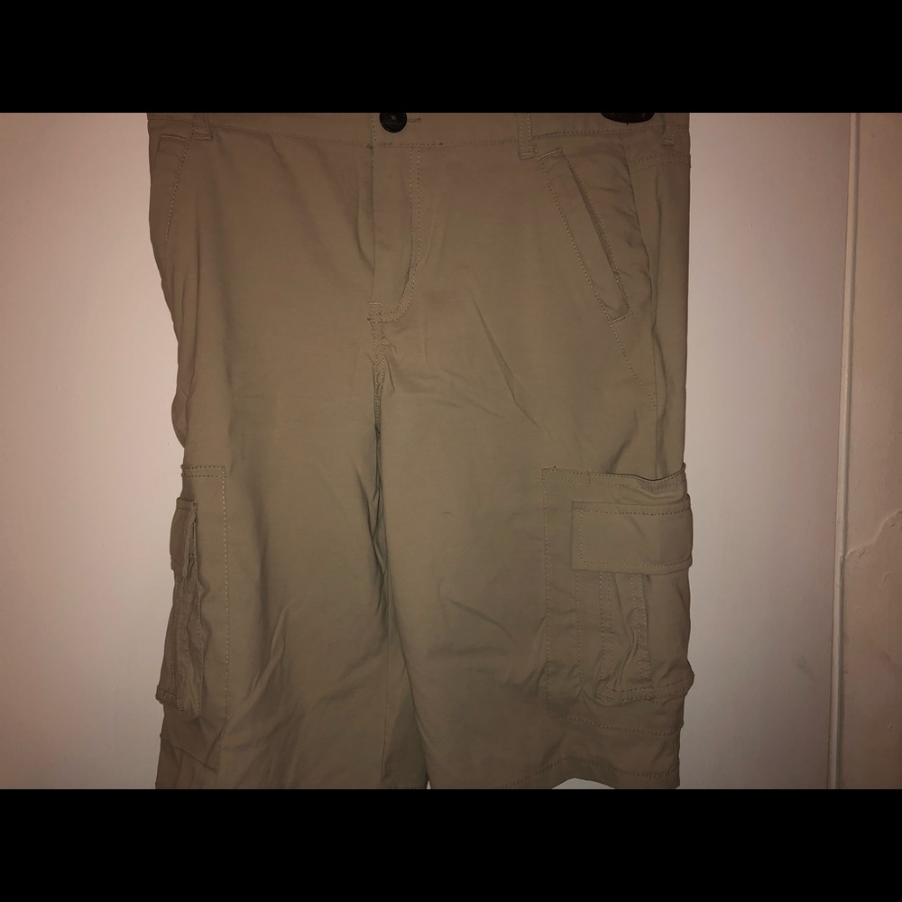 Boys worn cargo khaki shorts